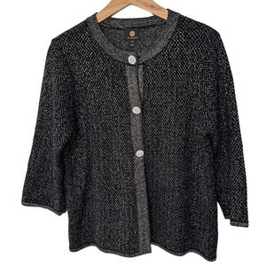 JM Collection MP elegant black cardigan with silver thread‎ + rhinestone buttons